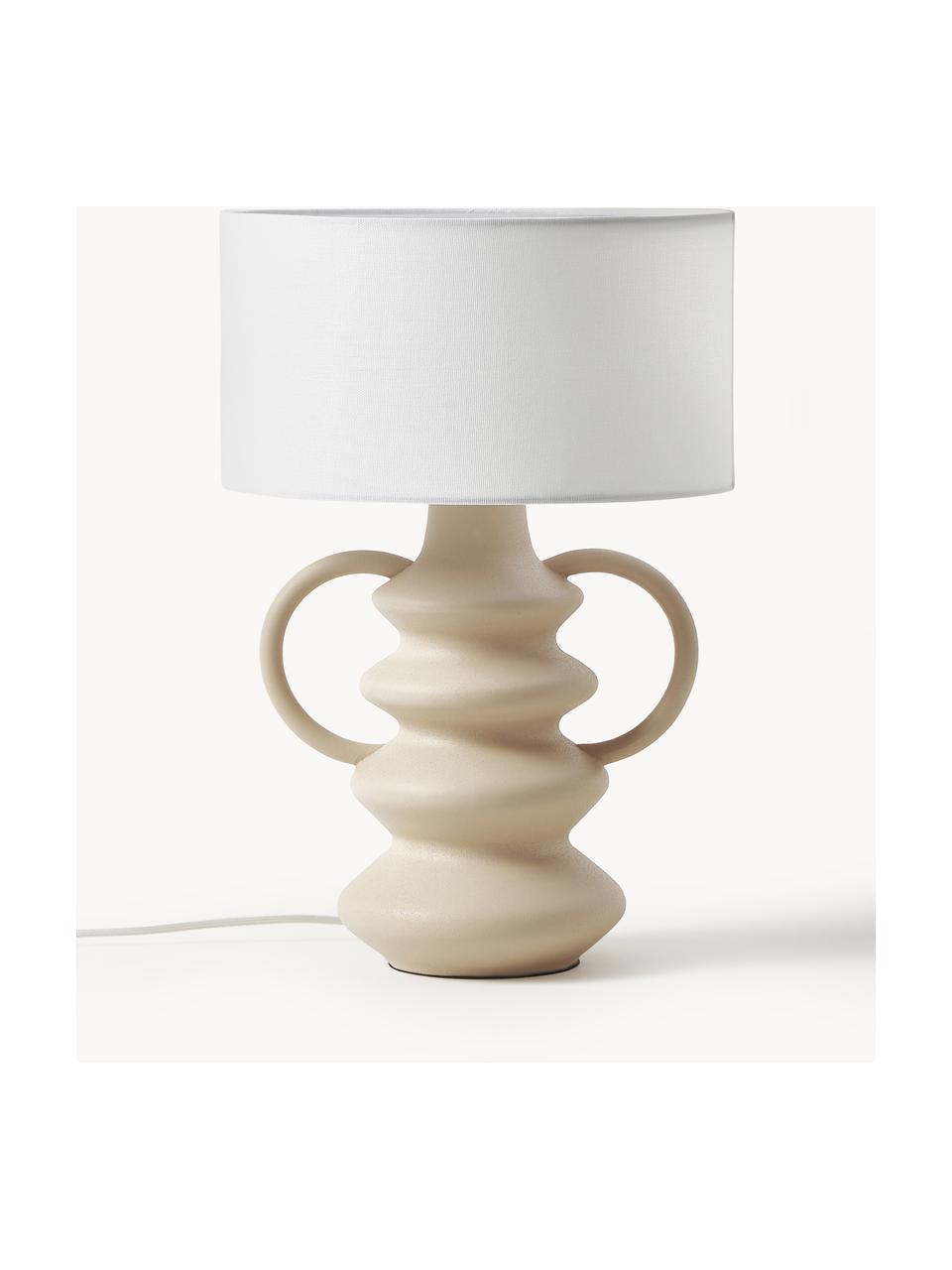 Tischlampe Luvi in organischer Form, Lampenschirm: Leinen, Weiß, Beige, Ø 32 x H 47 cm