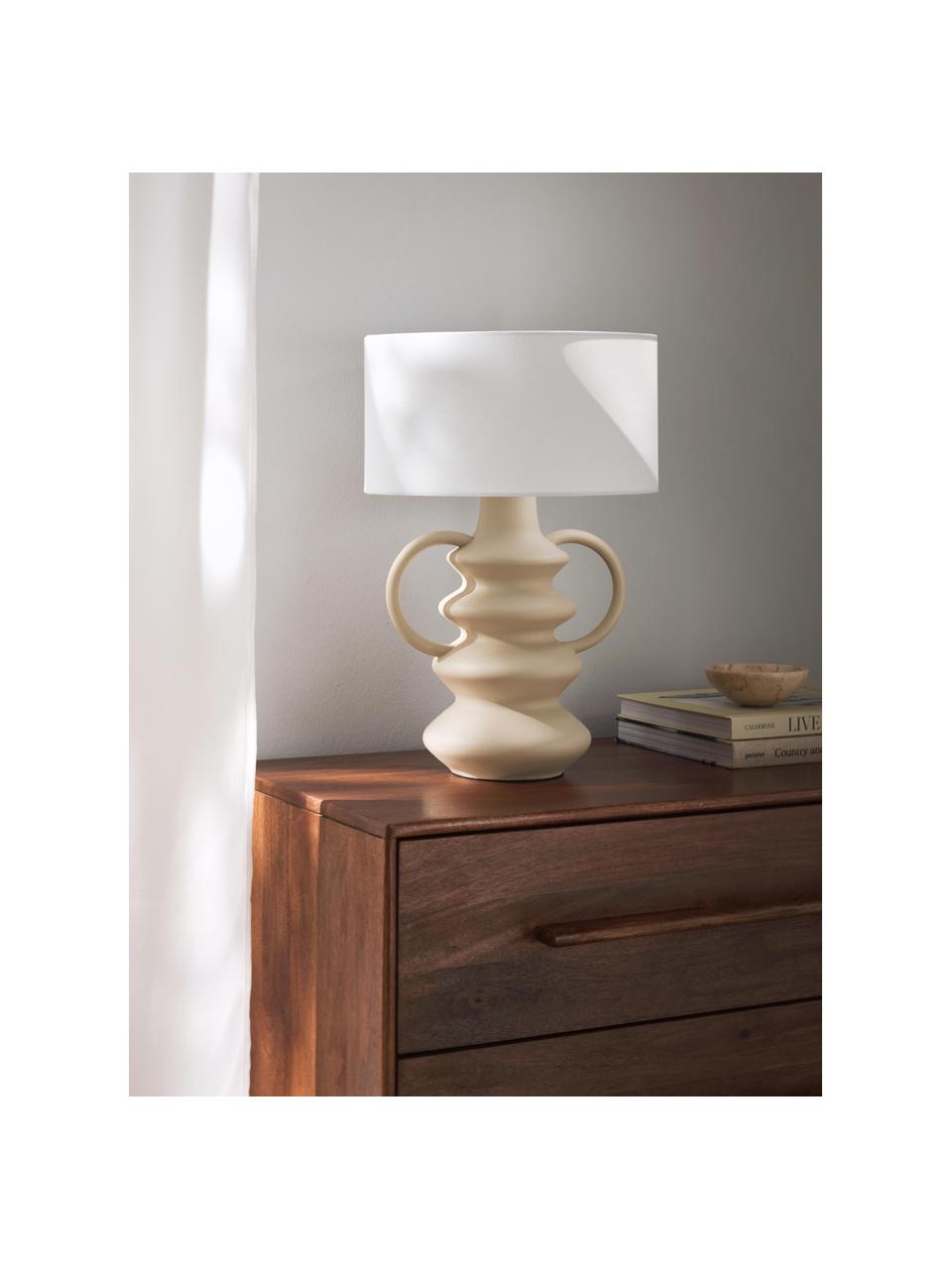 Lampada da tavolo in forma organica Luvi, Paralume: lino, Struttura: poliresina, Bianco, beige, Ø 32 x Alt. 47 cm