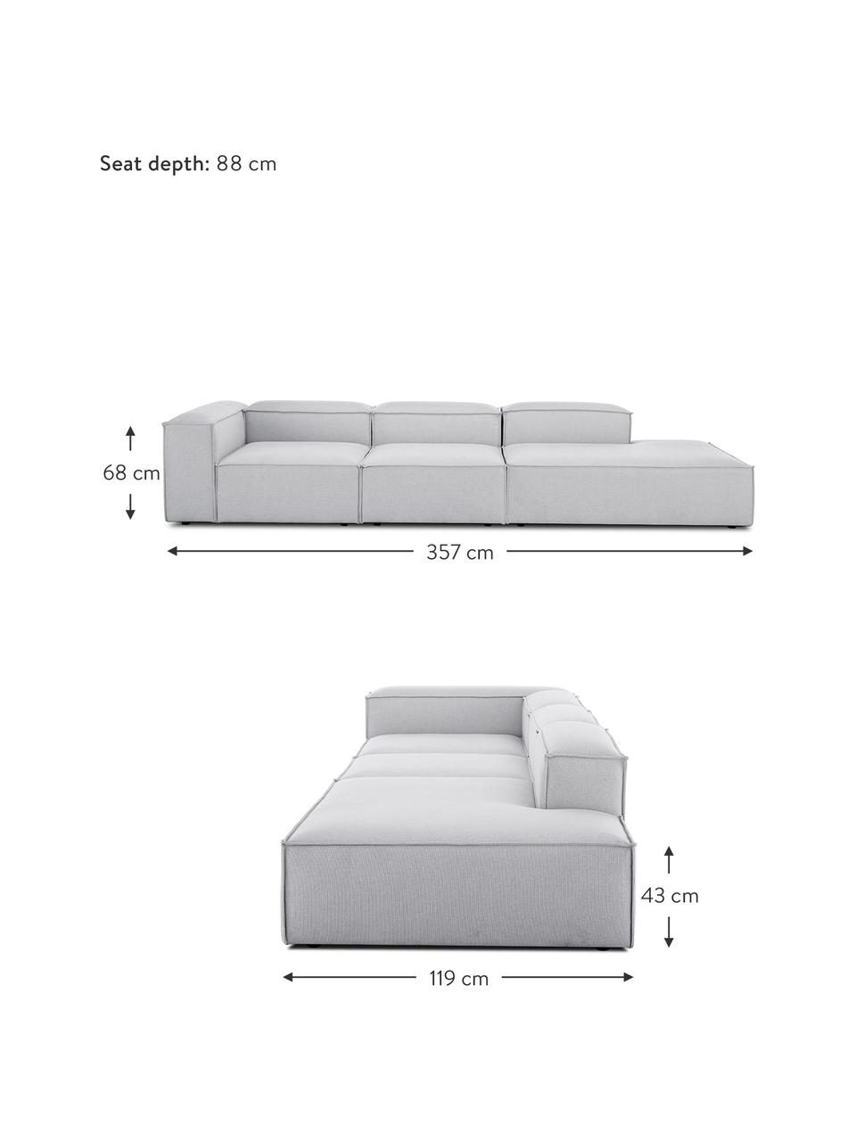 Modulare XL-Ottomane Lennon, Bezug: 100% Polyester Der strapa, Gestell: Massives Kiefernholz, FSC, Füße: Kunststoff, Webstoff Hellgrau, B 357 x T 119 cm, Rückenlehne rechts