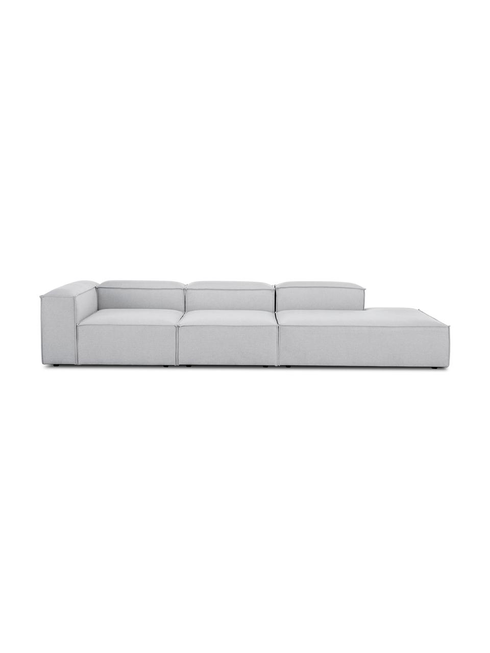Chaise longue XL componibile Lennon, Rivestimento: 100% poliestere Con 115.0, Struttura: legno di pino massiccio, , Piedini: plastica, Tessuto grigio chiaro, Larg. 357 x Prof. 119 cm, schienale a sinistra