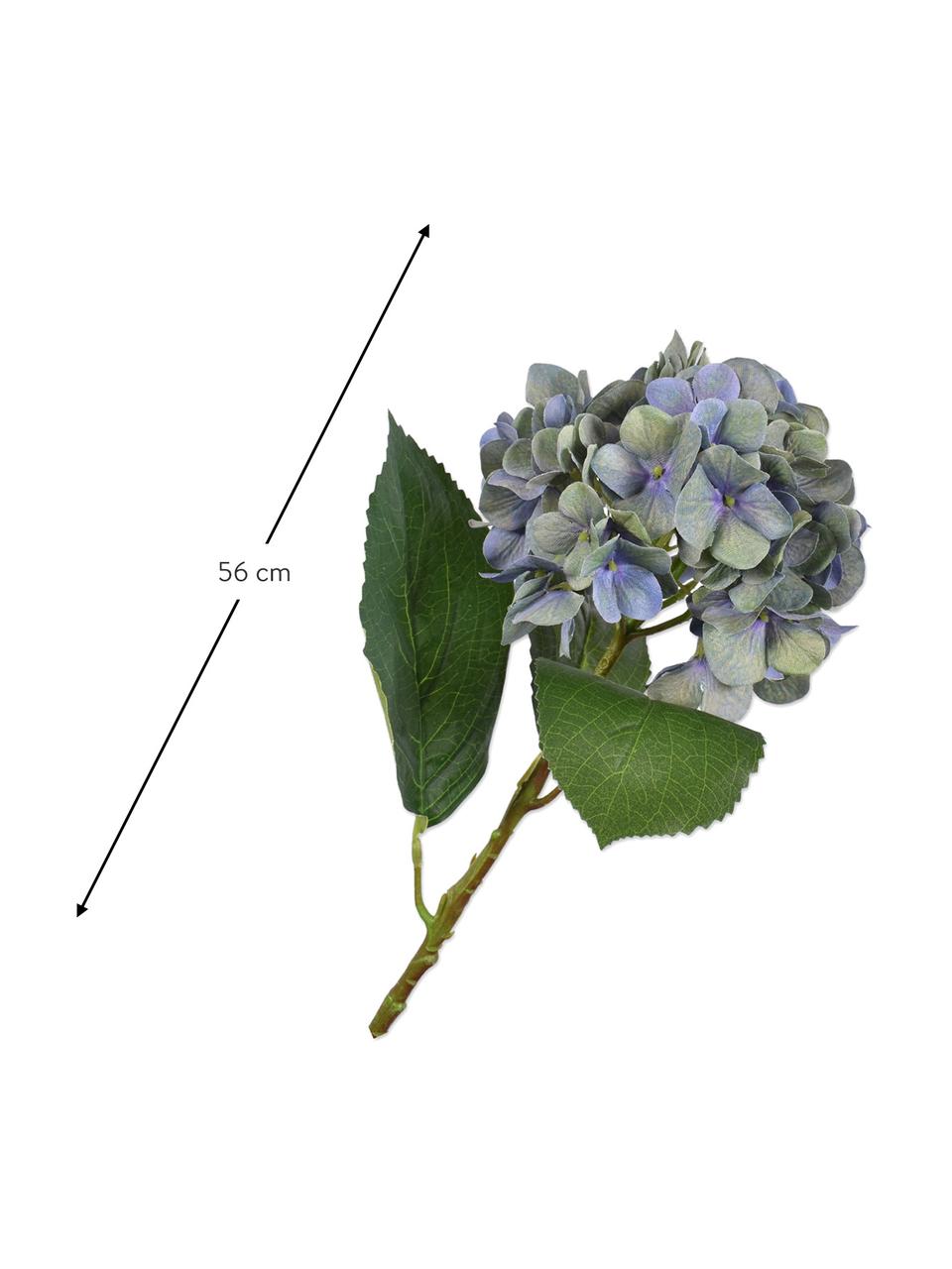 Kunstblume Hortensie, Blau, Kunststoff, Metalldraht, Blau, L 56 cm