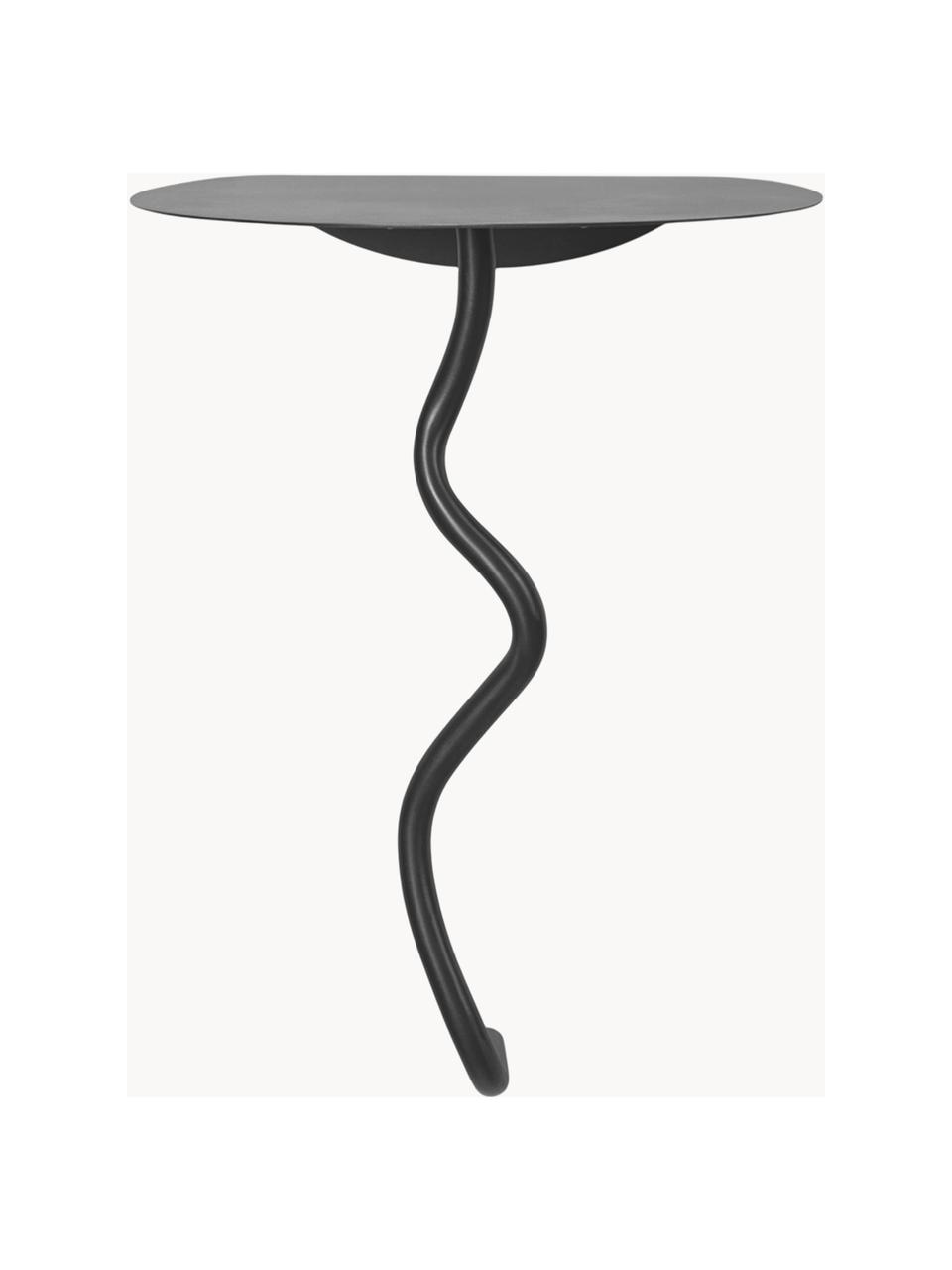 Table d'appoint murale en laiton Curvature, Laiton, enduit, Noir, mat, larg. 30 x haut. 44 cm