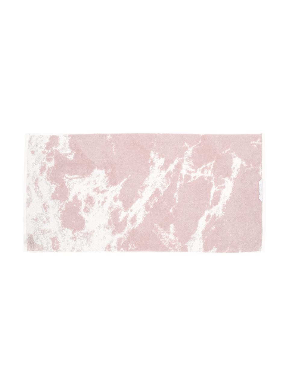 Set de toallas con estampado mármol Marmo, 3 uds., Rosa, blanco crema, Set de diferentes tamaños