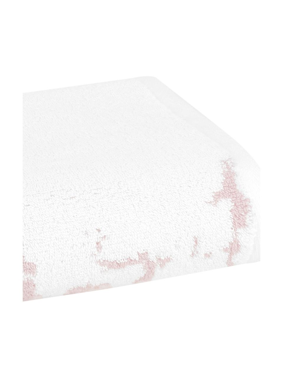 Komplet ręczników z bawełny Marmo, 3 elem., Blady różowy, kremowobiały, z marmurowym nadrukiem, Komplet z różnymi rozmiarami