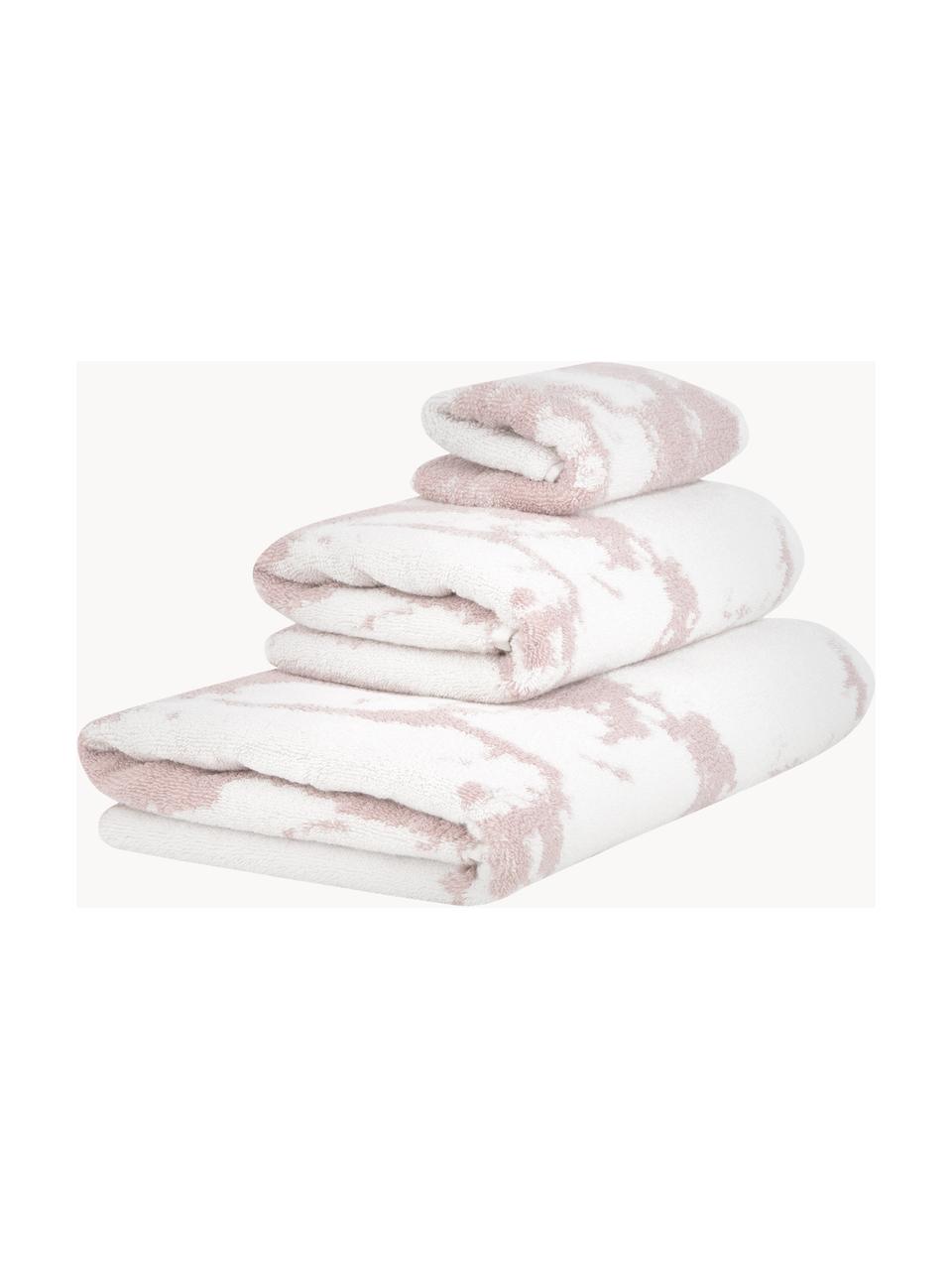 Set 3 asciugamani con stampa marmo Malin, Rosa chiaro, bianco, Set da 3 (asciugamano ospite, asciugamano e telo bagno)