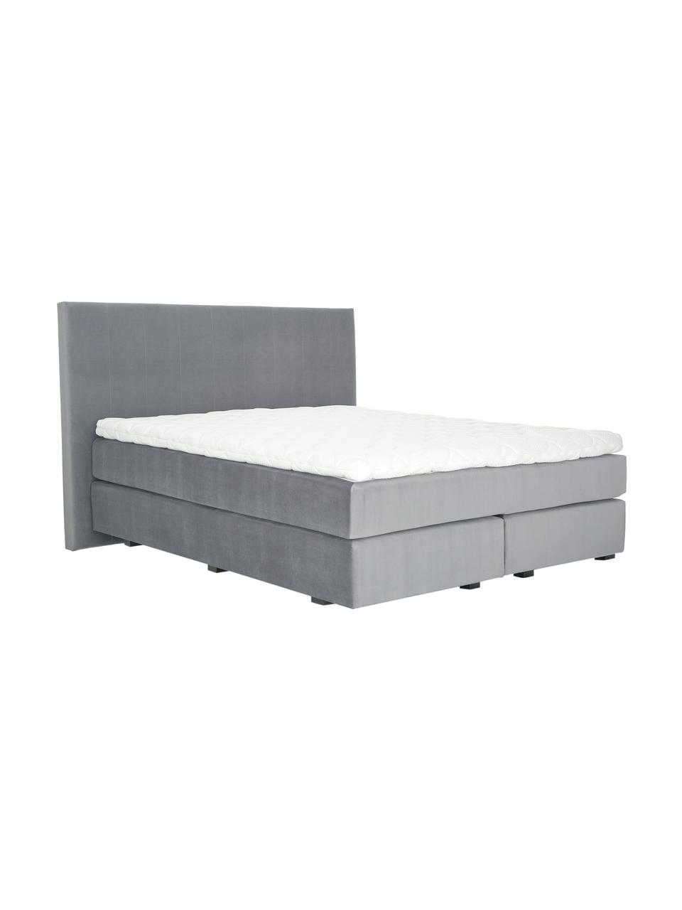 Premium fluwelen boxspring bed Lacey, Matras: 7-zones-pocketveringkern , Poten: massief gelakt beukenhout, Donkergrijs, 140 x 200 cm