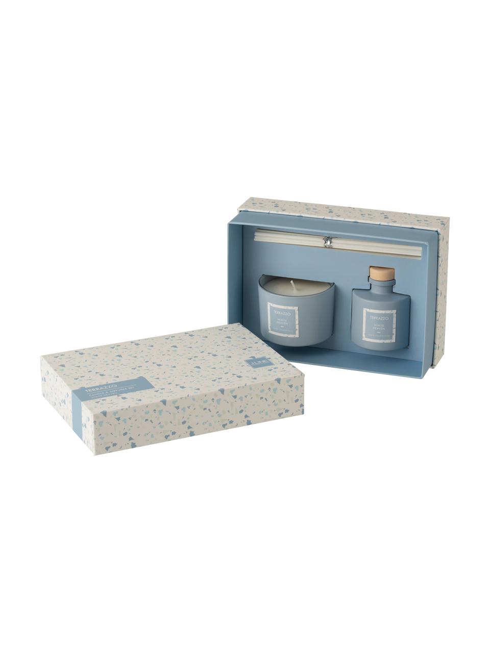 Bougie parfumée et diffuseur Terrazzo, 2 élém., Bleu, couleur crème