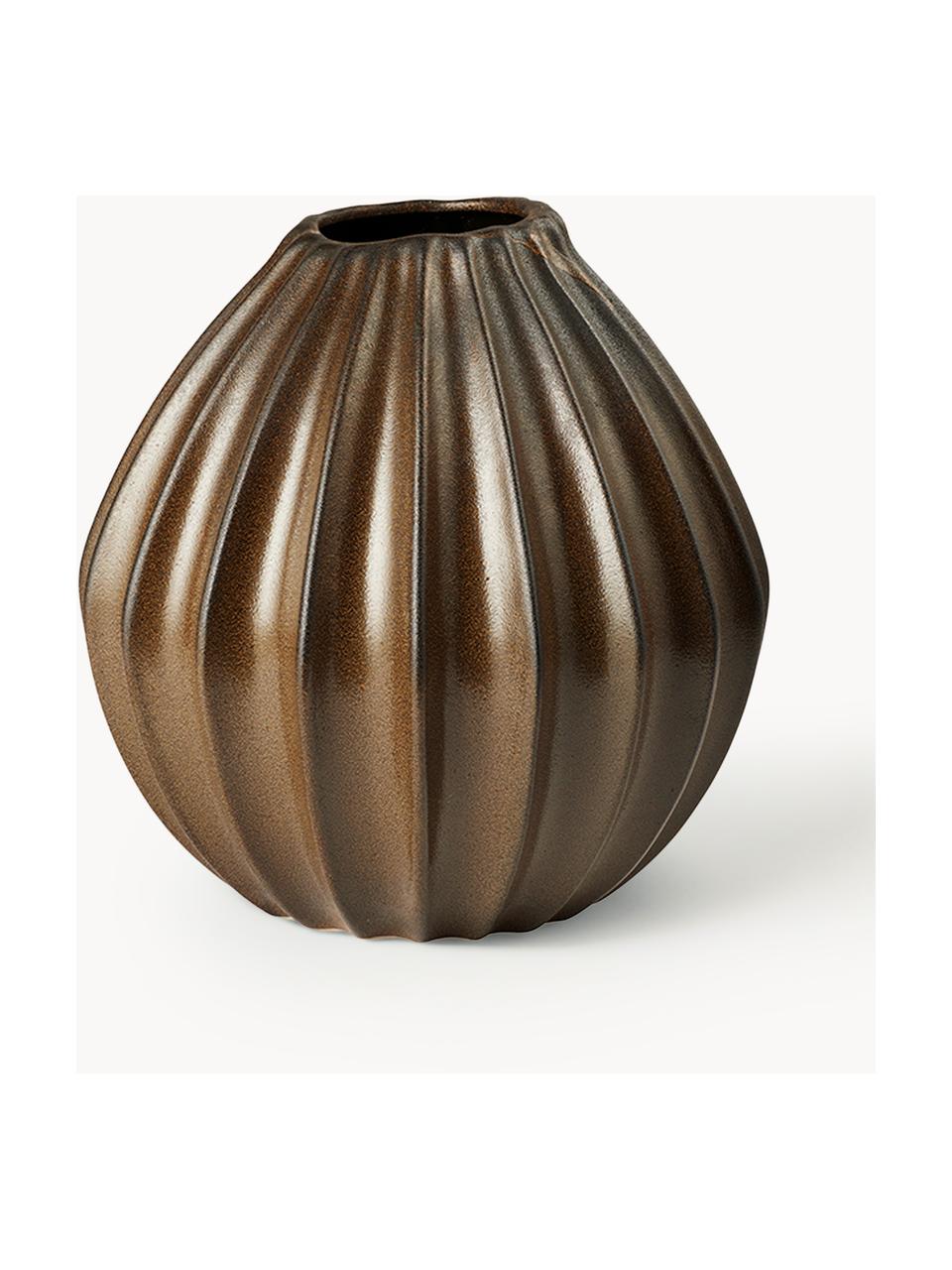 Handgefertigte Vase Wide mit reaktiver Glasur, H 30 cm, Keramik, glasiert, Dunkelbraun mit Metallic-Gold-Finish, Ø 30 x H 30 cm