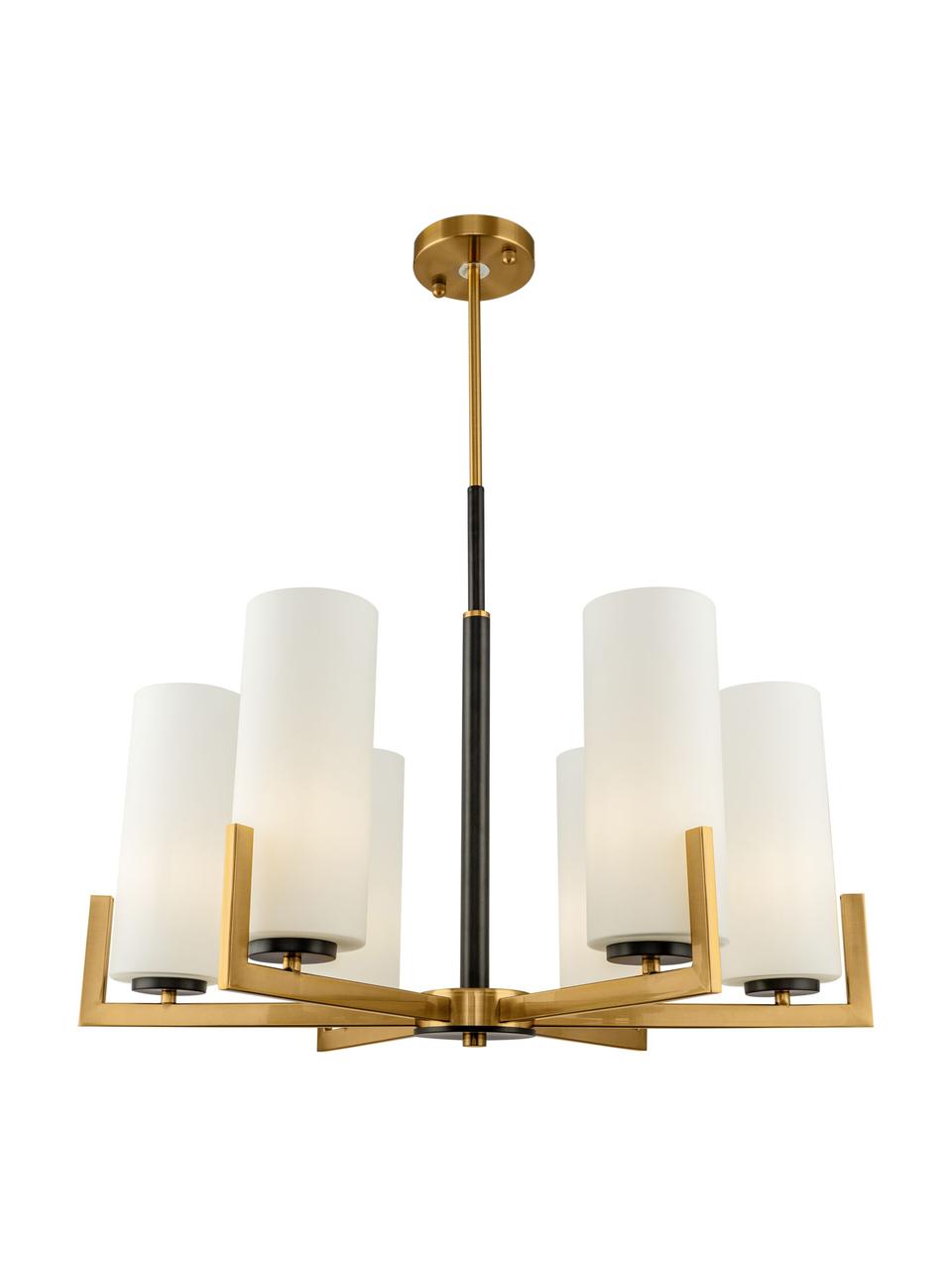 Lampadario grande in vetro Fortano, Paralume: vetro, Struttura: metallo rivestito, Baldacchino: metallo rivestito, Bianco, ottonato, Ø 67 x Alt. 52 cm