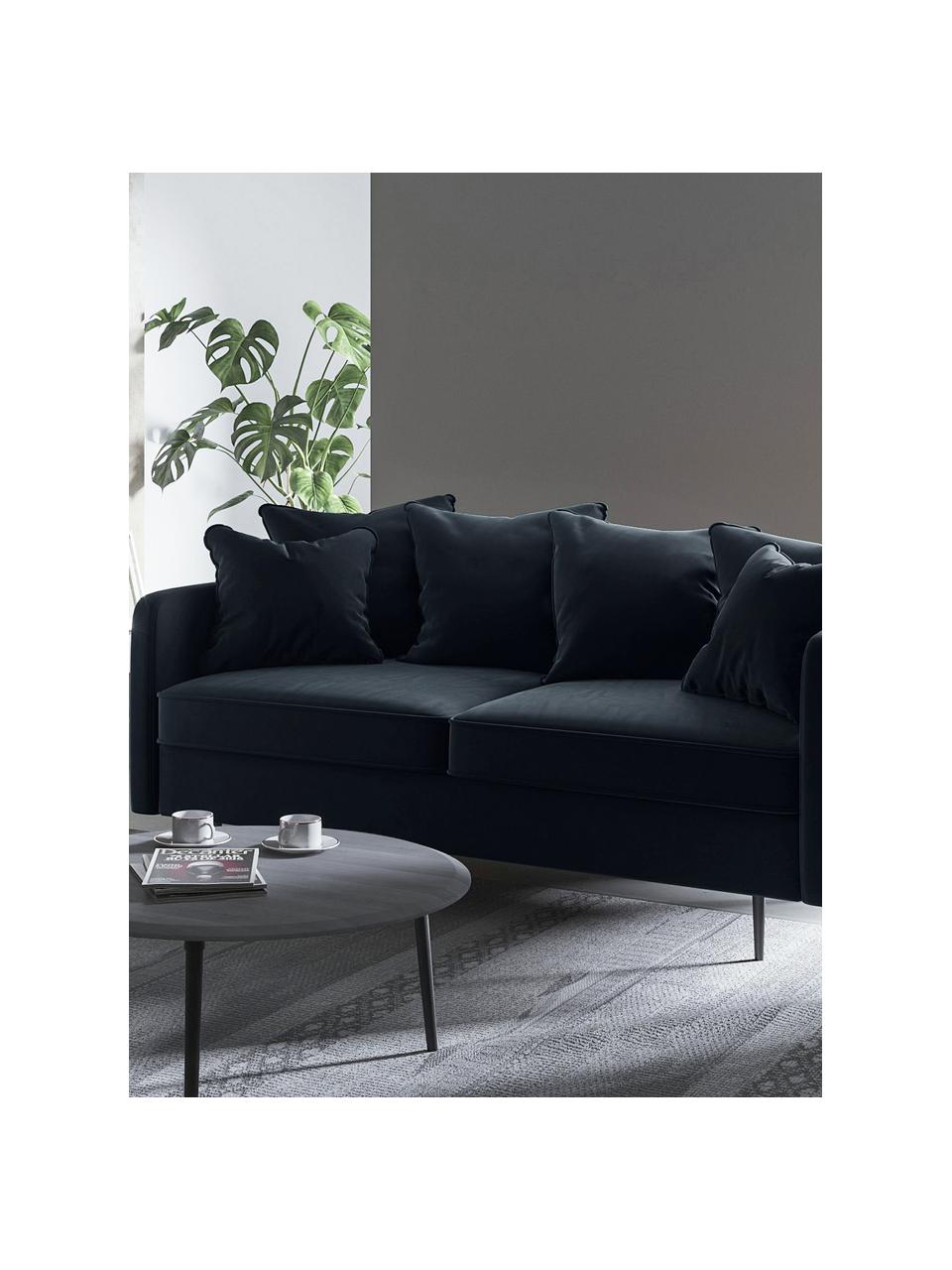 Divano 2 posti in velluto blu scuro Esme, Rivestimento: 100% velluto di poliester, Struttura: legno duro, legno tenero,, Piedini: metallo rivestito Il rive, Blu scuro, Larg. 176 x Prof. 96 cm