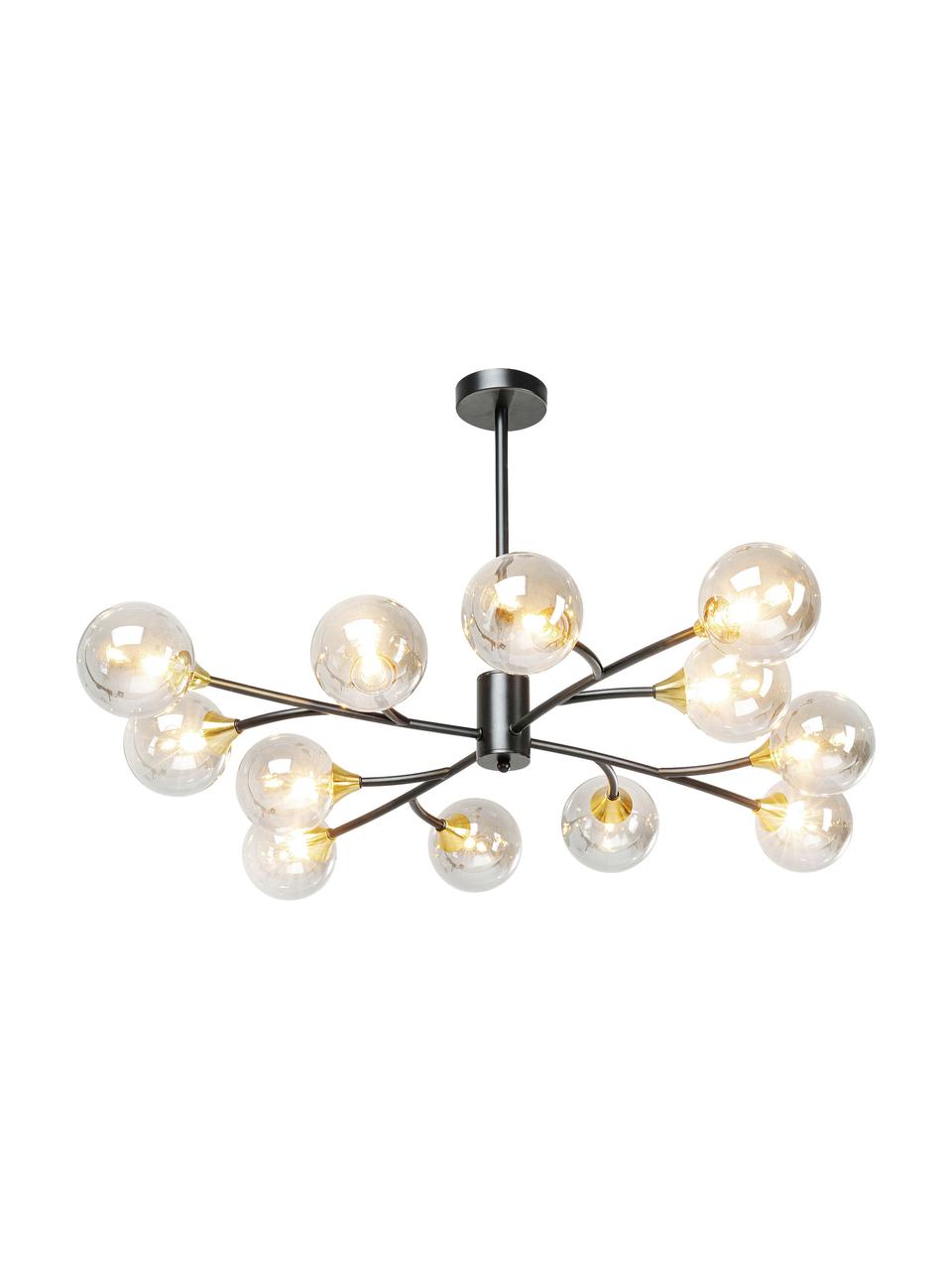 Grote hanglamp Molecules, Baldakijn: gepoedercoat metaal, Transparant, zwart, B 102 x H 50 cm