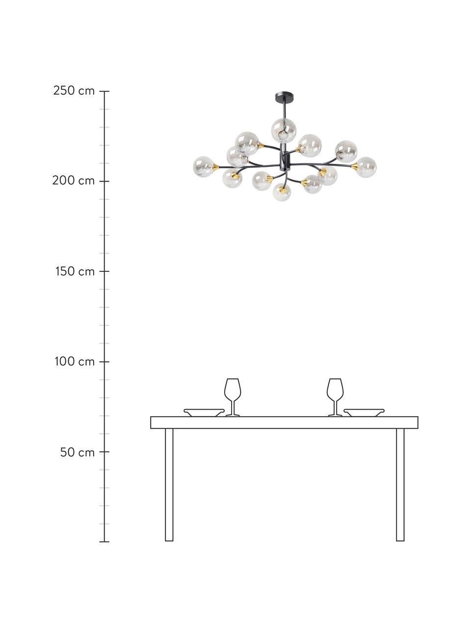 Grote hanglamp Molecules, Baldakijn: gepoedercoat metaal, Transparant, zwart, B 102 x H 50 cm