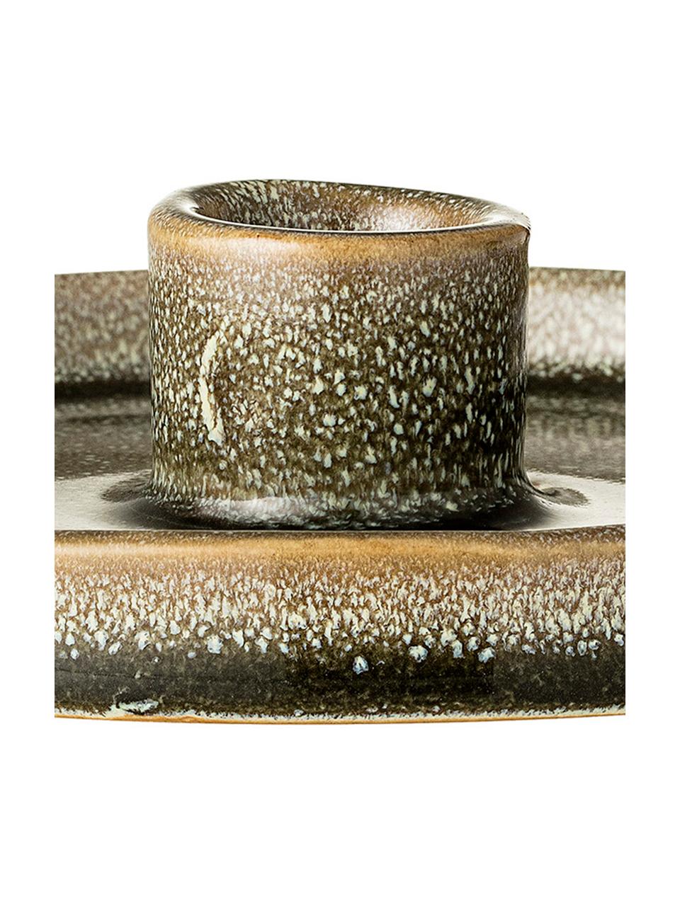 Ręcznie wykonany świecznik Bosse, Kamionka, Zielony, brązowy, Ø 15 x W 3 cm