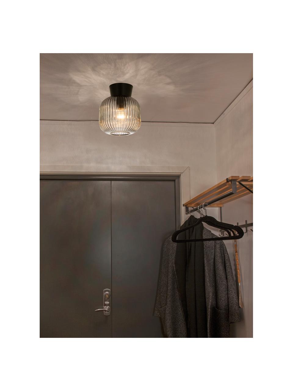 Lampada da soffitto piccola Vanja, Paralume: vetro, Baldacchino: metallo rivestito, Grigio trasparente, nero, Ø 20 x Alt. 24 cm