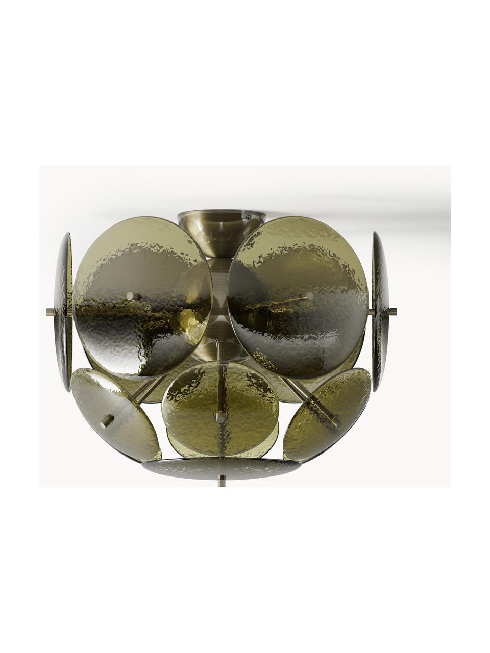 Lampa sufitowa ze szkła Mireille, Oliwkowy zielony, odcienie złotego, Ø 40 x 36 cm