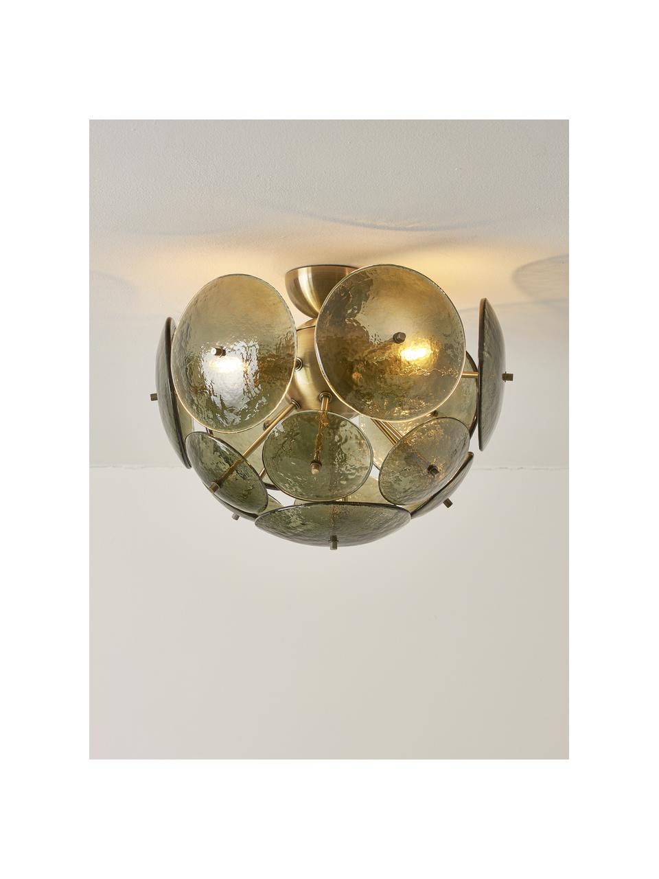 Lampada da soffitto in vetro Mireille, Paralume: vetro, Struttura: metallo, Verde oliva, dorato, Ø 40 x Alt. 36 cm