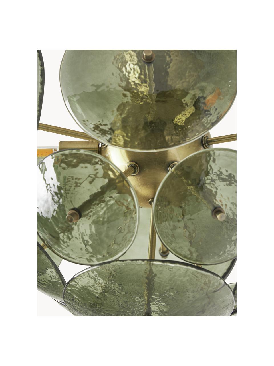 Stropní svítidlo ze skla Mireille, Olivově zelená, zlatá, Ø 40 cm, V 36 cm