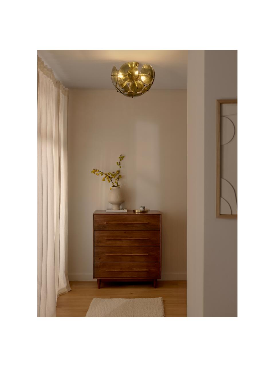 Sklenená stropná lampa Mireille, Olivovozelená, odtiene zlatej, Ø 40 x V 36 cm