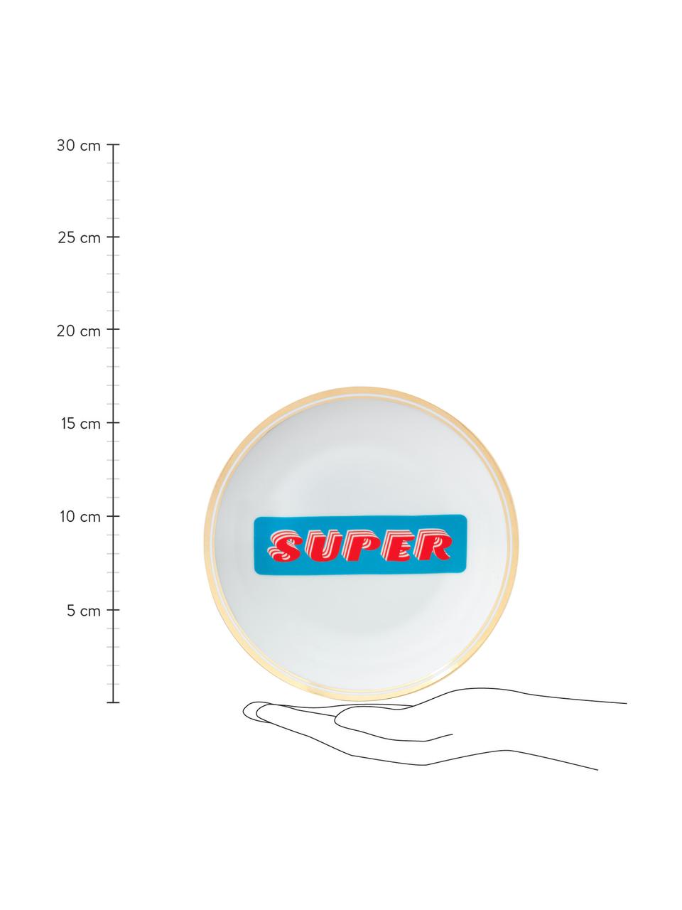 Piatto colazione in porcellana con scritta Super, Porcellana, Super, Ø 17 cm