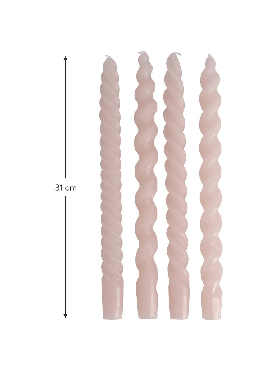 Chandelles Spiral, 4 pièces, Cire, Rose pâle, Ø 2,5 x haut. 31 cm