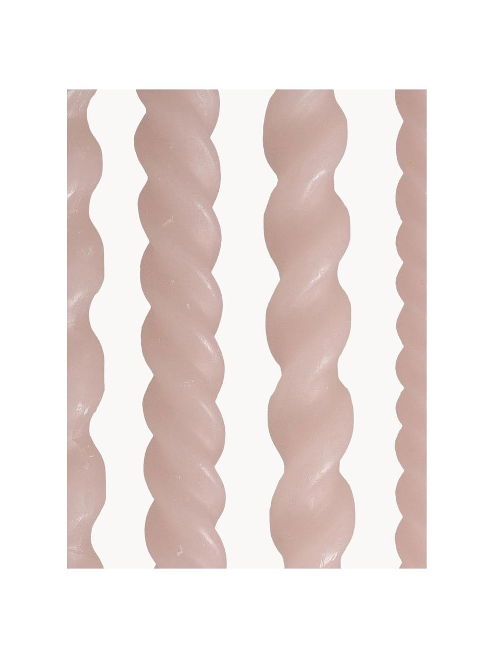 Set 4 candele bastoncino Spiral, Cera, Rosa chiaro, Alt. 31 cm