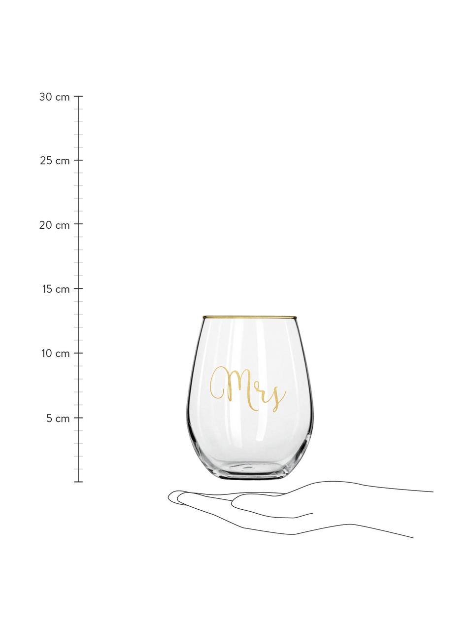 Gläser Mr and Mrs mit goldener Aufschrift, 2er-Set, Glas, Transparent, Goldfarben, Ø 10 x H 13 cm