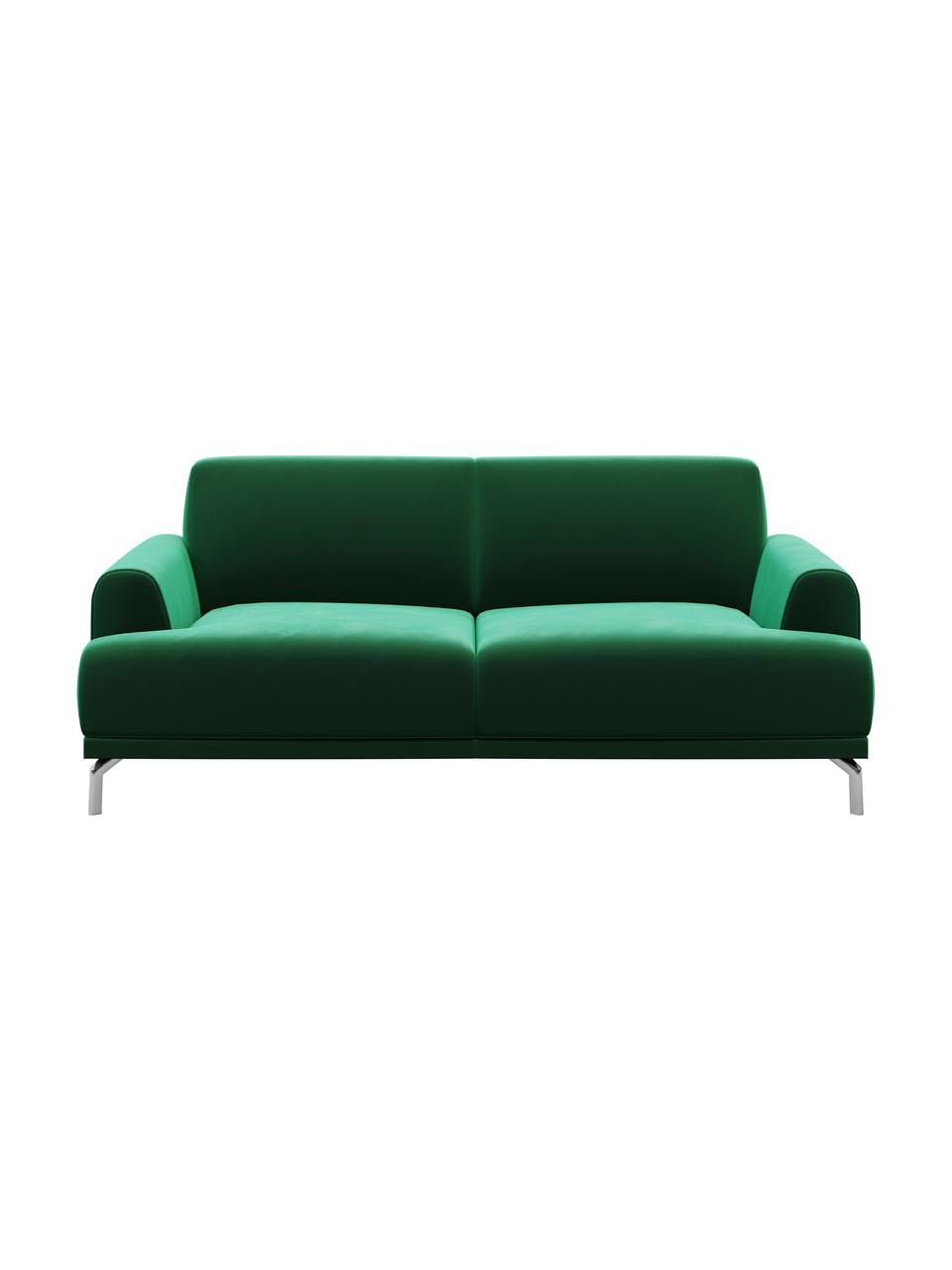 Sofa z aksamitu Puzo (2-osobowa), Tapicerka: 100% aksamit poliestrowy,, Nogi: metal lakierowany, Ciemnozielony, S 170 x G 84 cm