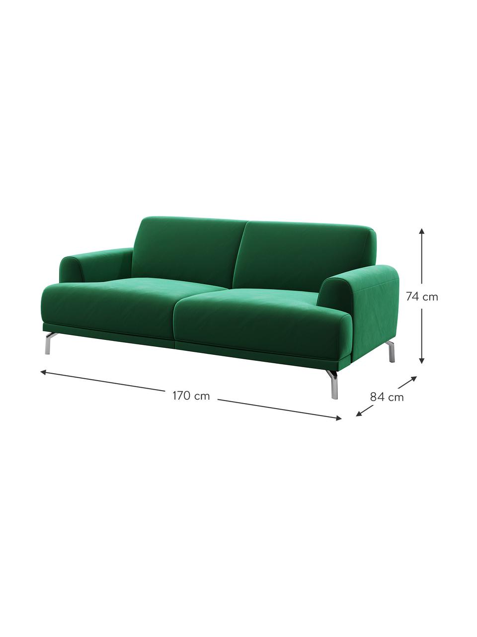 Sofa z aksamitu Puzo (2-osobowa), Tapicerka: 100% aksamit poliestrowy,, Nogi: metal lakierowany, Ciemnozielony, S 170 x G 84 cm