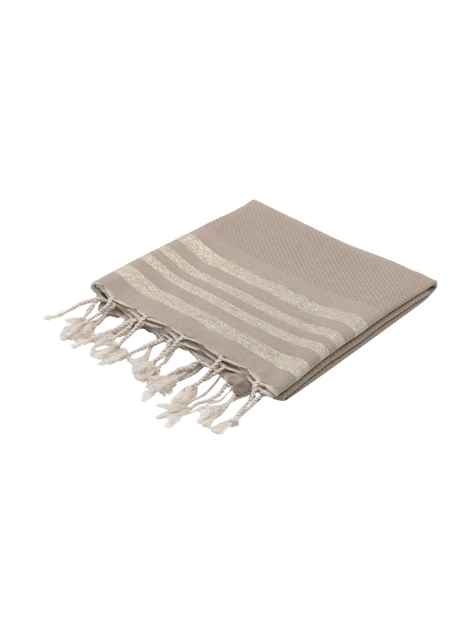 Ręcznik plażowy z frędzlami Hamptons, 100% bawełna, Beżowy, odcienie złotego, odcienie kremowego, S 100 x D 200 cm
