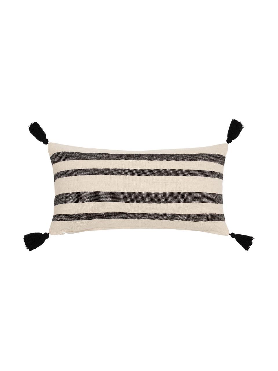 Housse de coussin avec houppes Zebra, Noir, blanc