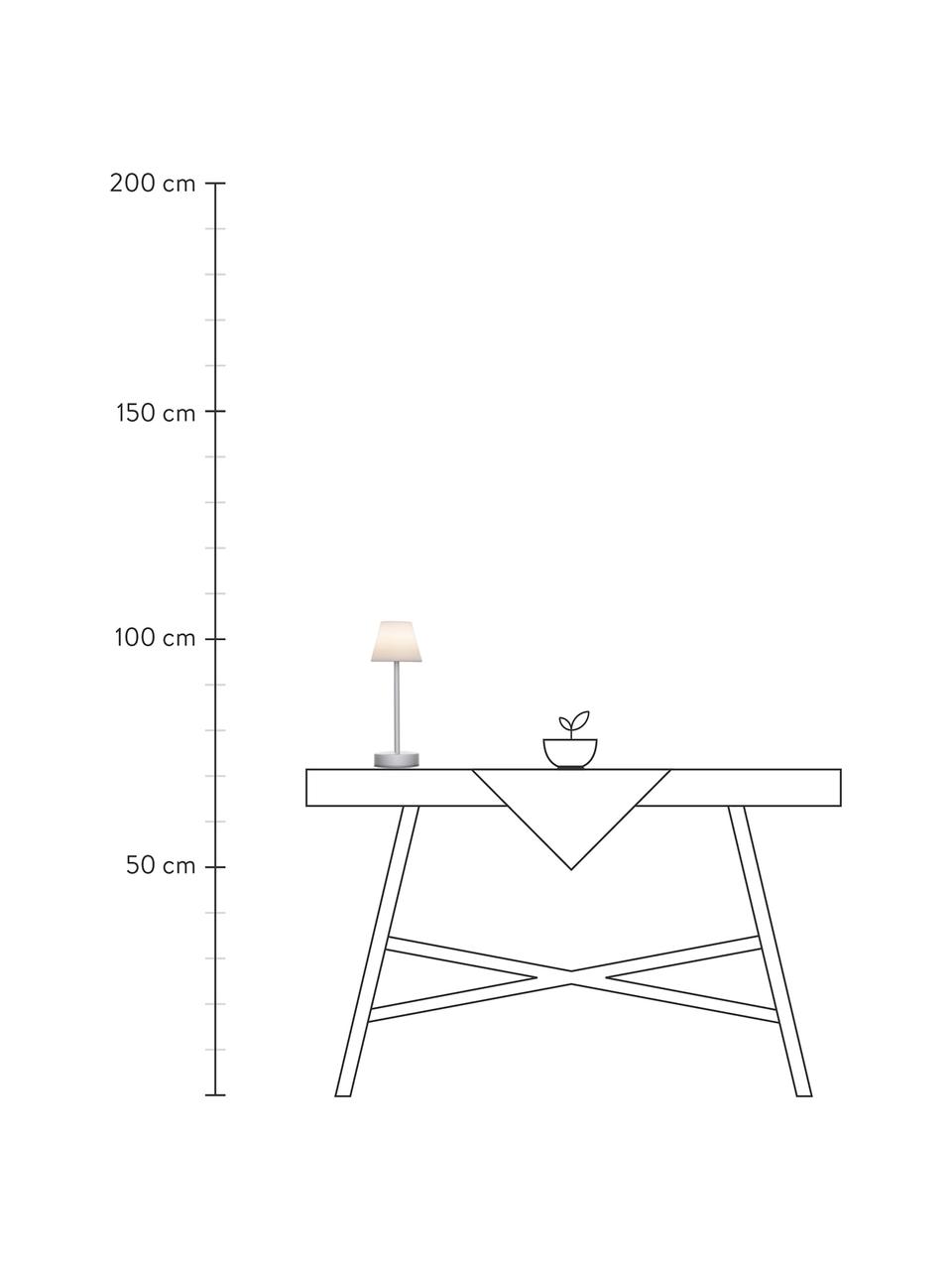 Mobiele dimbare LED outdoor tafellamp Lola met touchfunctie, Lampenkap: polypropyleen, Lampvoet: gecoat metaal, Wit, zilverkleurig, Ø 11 x H 32 cm