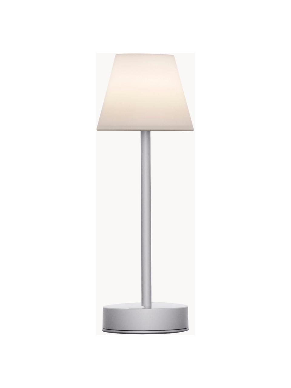 Lampada da tavolo portatile a LED dimmerabile da esterno con funzione touch Lola, Paralume: polipropilene, Base della lampada: metallo rivestito, Bianco, argentato, Ø 11 x Alt. 32 cm