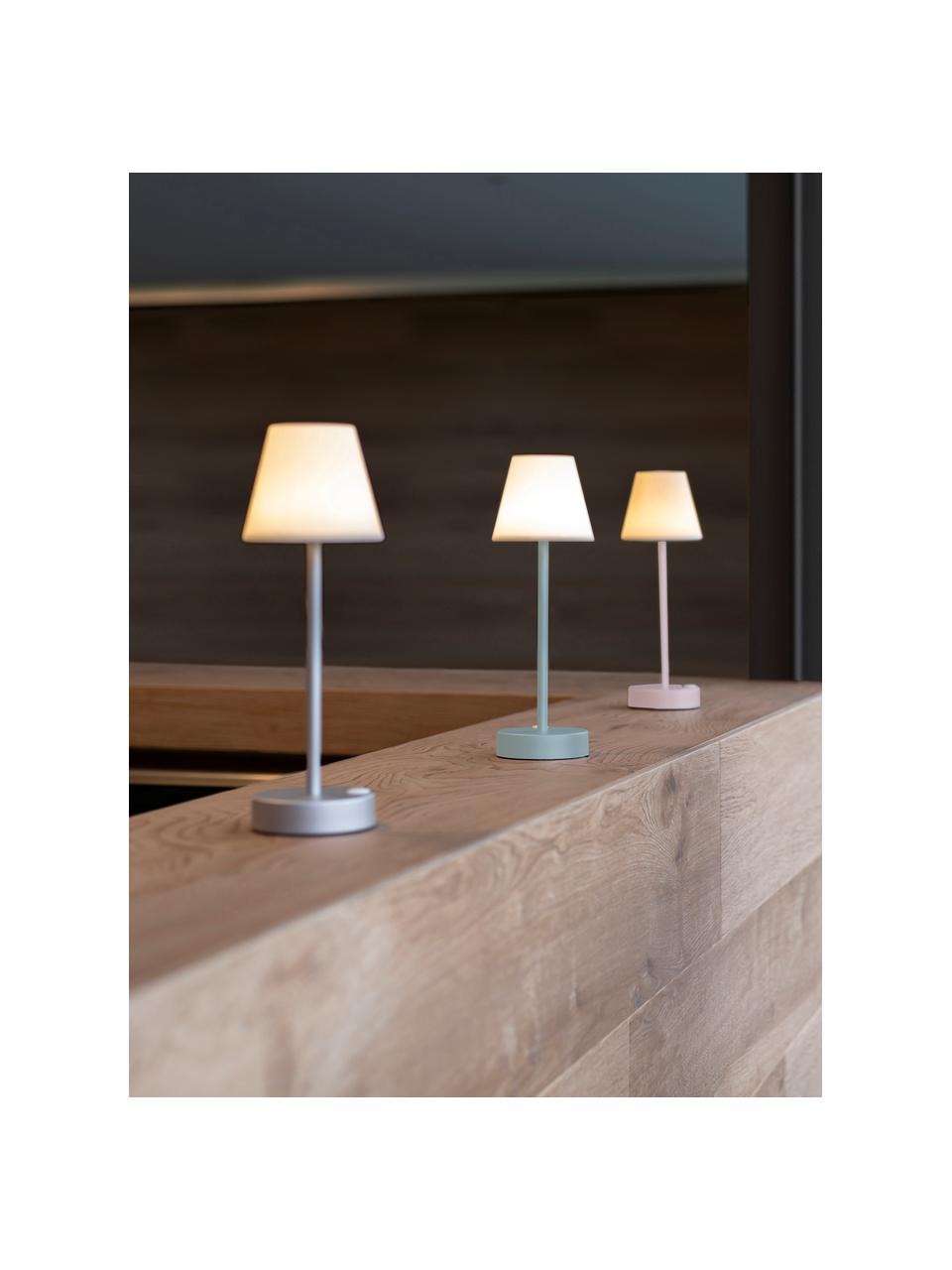 Lámpara de mesa LED para exterior regulable y táctil Lola, portátil, Pantalla: polipropileno, Blanco, plateado, Ø 11 x Al 32 cm