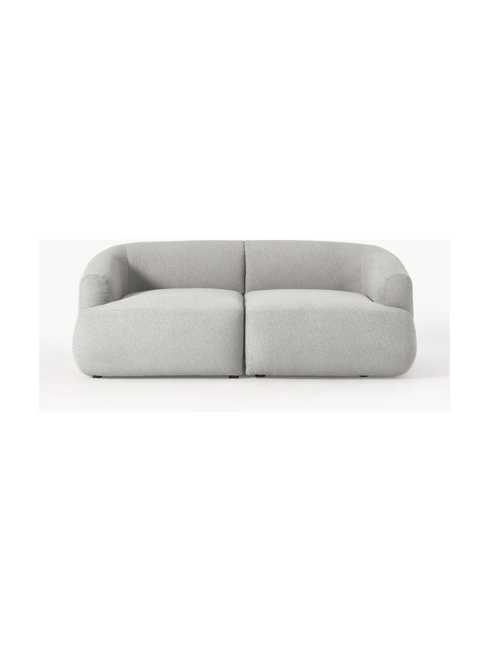 Sofá modular en tejido bouclé Sofia (2 plazas), Tapizado: tejido bouclé (100% polié, Estructura: madera de abeto con certi, Patas: plástico, Bouclé gris claro, An 186 x F 103 cm