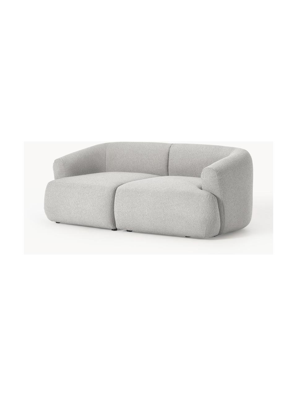 Sofa modułowa bouclé Sofia (2-osobowa), Tapicerka: bouclé (100% poliester) D, Stelaż: drewno świerkowe z certyf, Nogi: tworzywo sztuczne, Jasnoszary bouclé, S 186 x G 103 cm