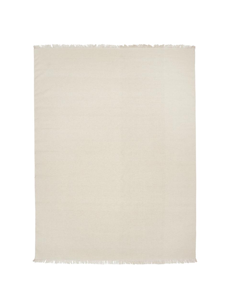 Tappeto kilim in lana color bianco latteo tessuto a mano con frange Rainbow, Frange: 100% cotone Nel caso dei , Bianco naturale, Larg. 300 x Lung. 400 cm (taglia XXL)