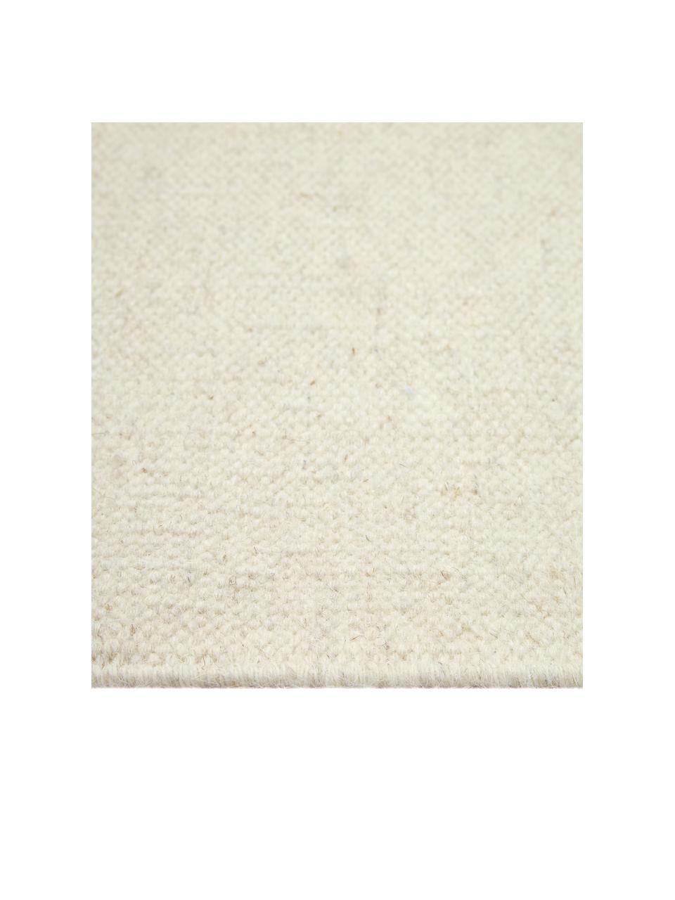 Handgeweven Kelim vloerkleed Rainbow van wol in gebroken wit met franjes, Franjes: 100% katoen Bij wollen vl, Natuurwit, B 300 x L 400 cm (maat XXL)