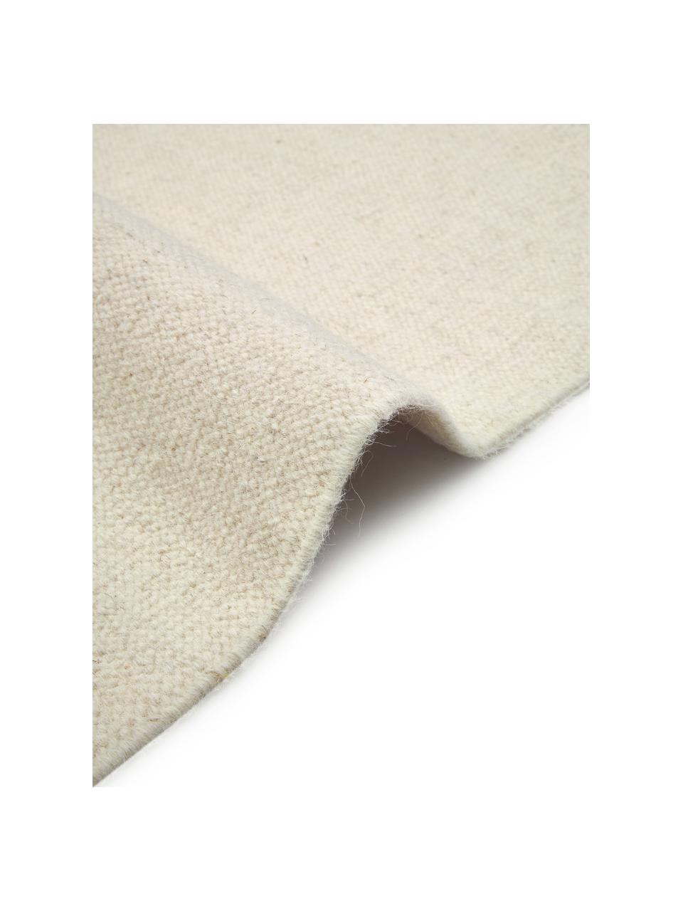 Tapis kilim en laine blanc cassé tissé main Rainbow, Tapis : blanc cassé Franges : beige, larg. 300 x long. 400 cm (taille XXL)