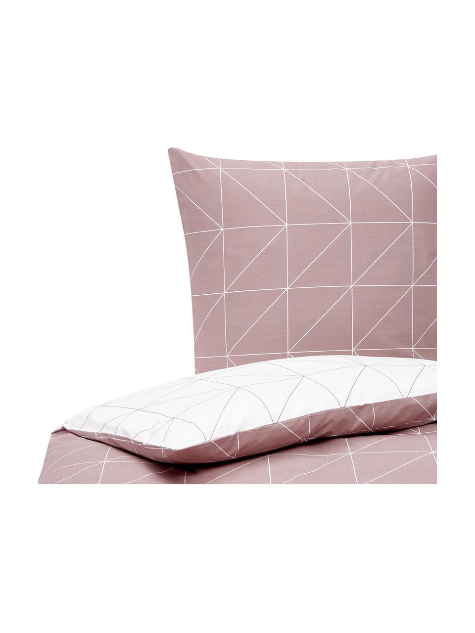 Obojstranná posteľná bielizeň z bavlny s grafickým vzorom Marla, Staroružová, biela, 135 x 200 cm + 1 vankúš 80 x 80 cm