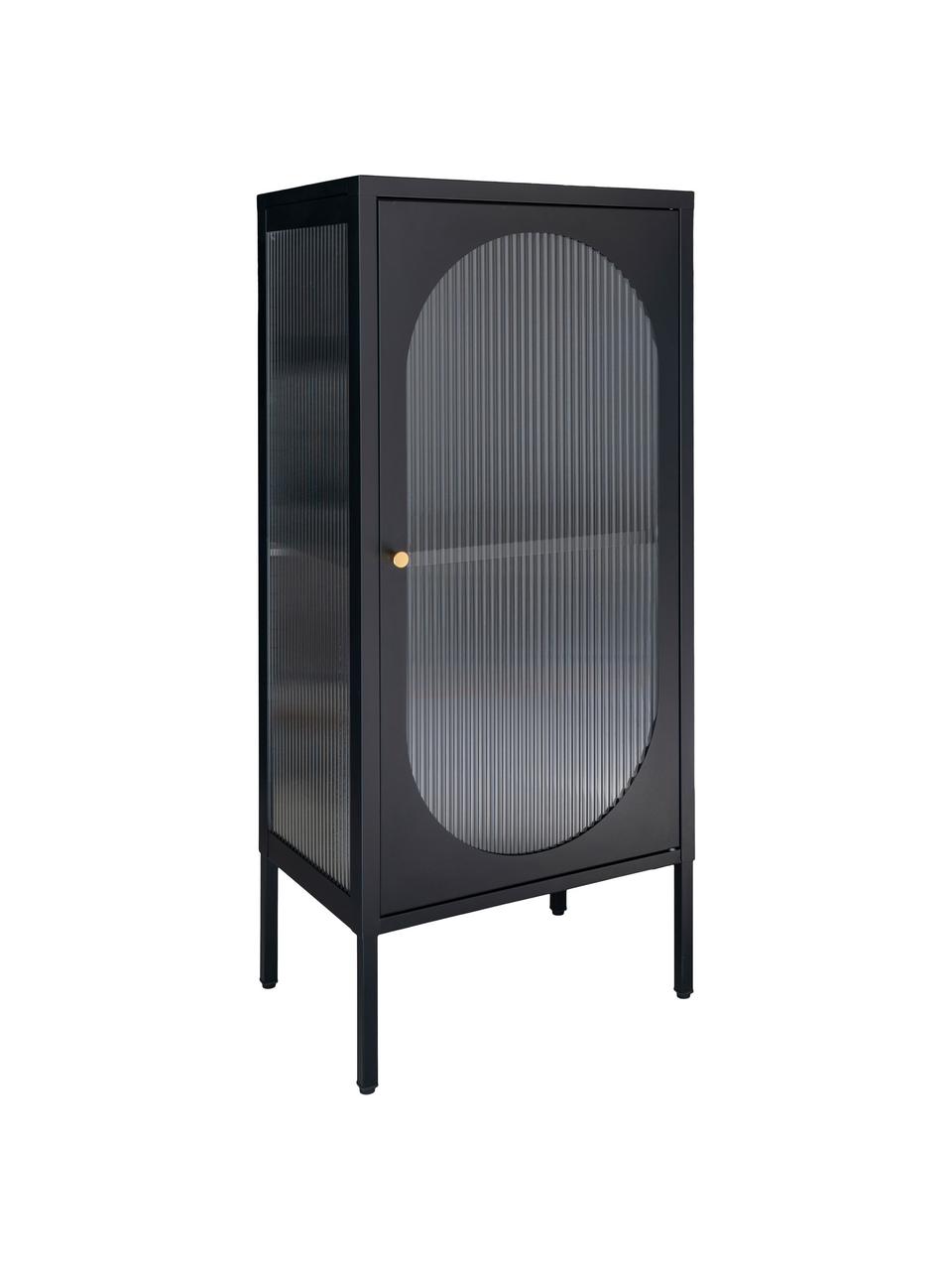 Vitrine avec relief rainuré Adélaïde, Bois de chêne, noir laqué, larg. 50 x haut. 110 cm