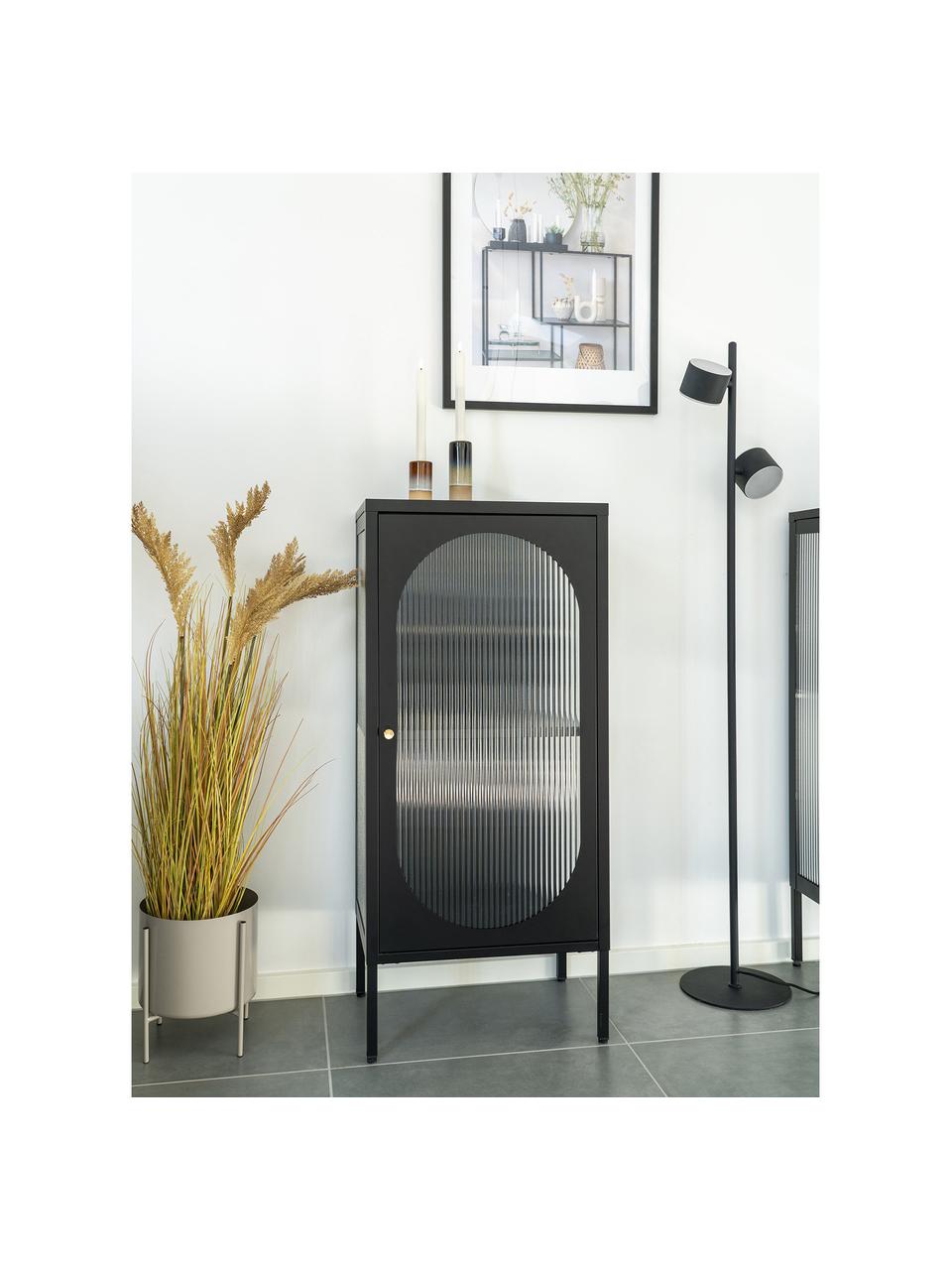 Vitrine Adelaide mit Rillenrelief, Eichenholz, schwarz lackiert, B 50 x H 110 cm