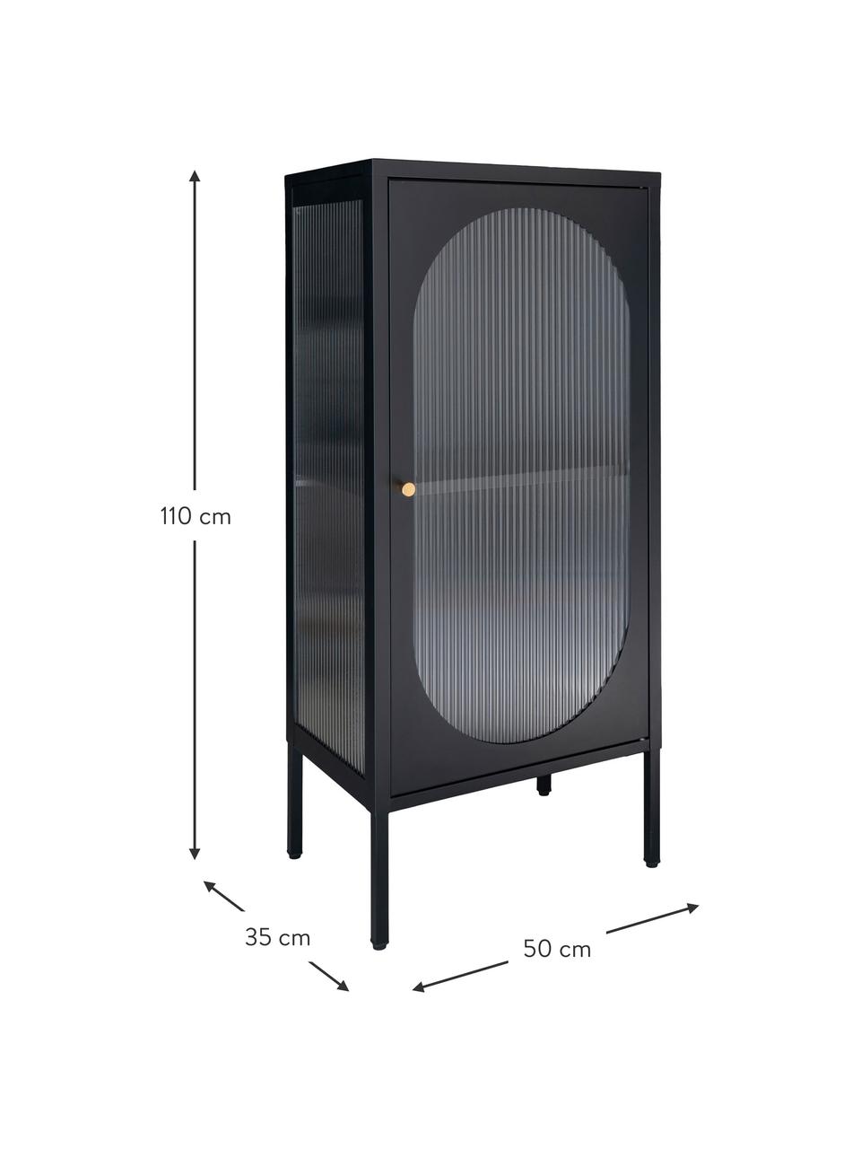 Vitrina con relieves Adelaide, Madera de roble pintado en negro, An 50 x Al 110 cm