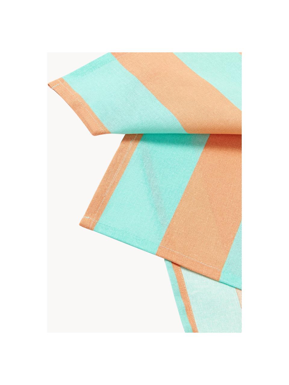Serviettes de table rayées Juno, 8 pièces, 100 % coton, Orange, turquoise, larg. 45 x haut. 45 cm