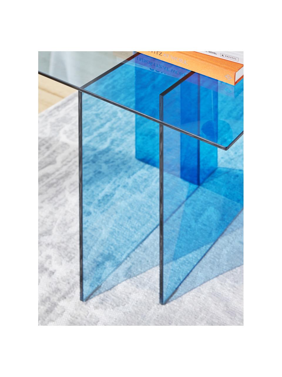 Bijzettafel met glazen tafelblad Anouk, Glas, Blauw, transparant, B 42 x H 50 cm