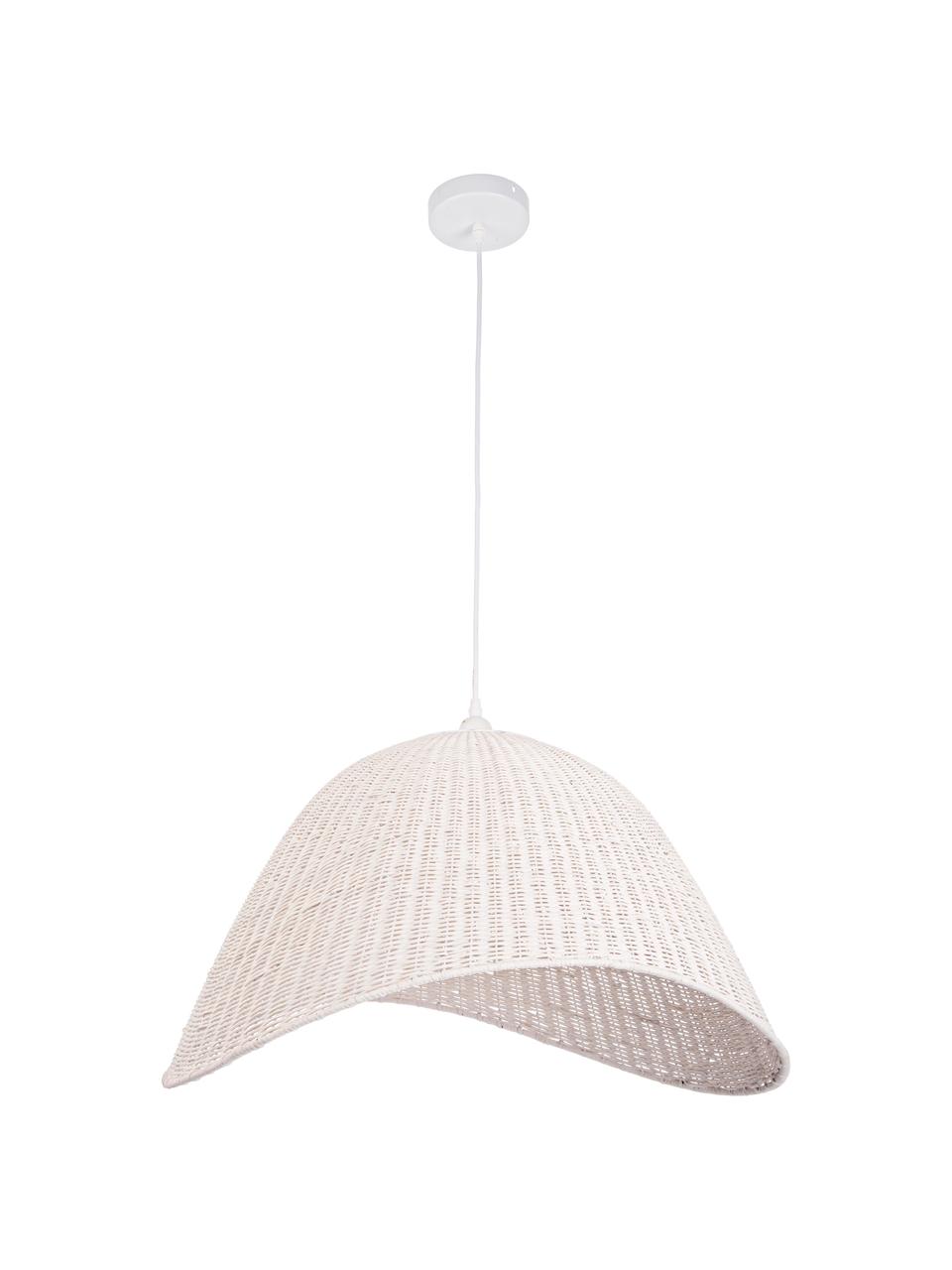 Grote Scandi hanglamp Arvid van bamboehout, Lampenkap: bamboe, Baldakijn: gecoat metaal, Wit, 63 x 36 cm