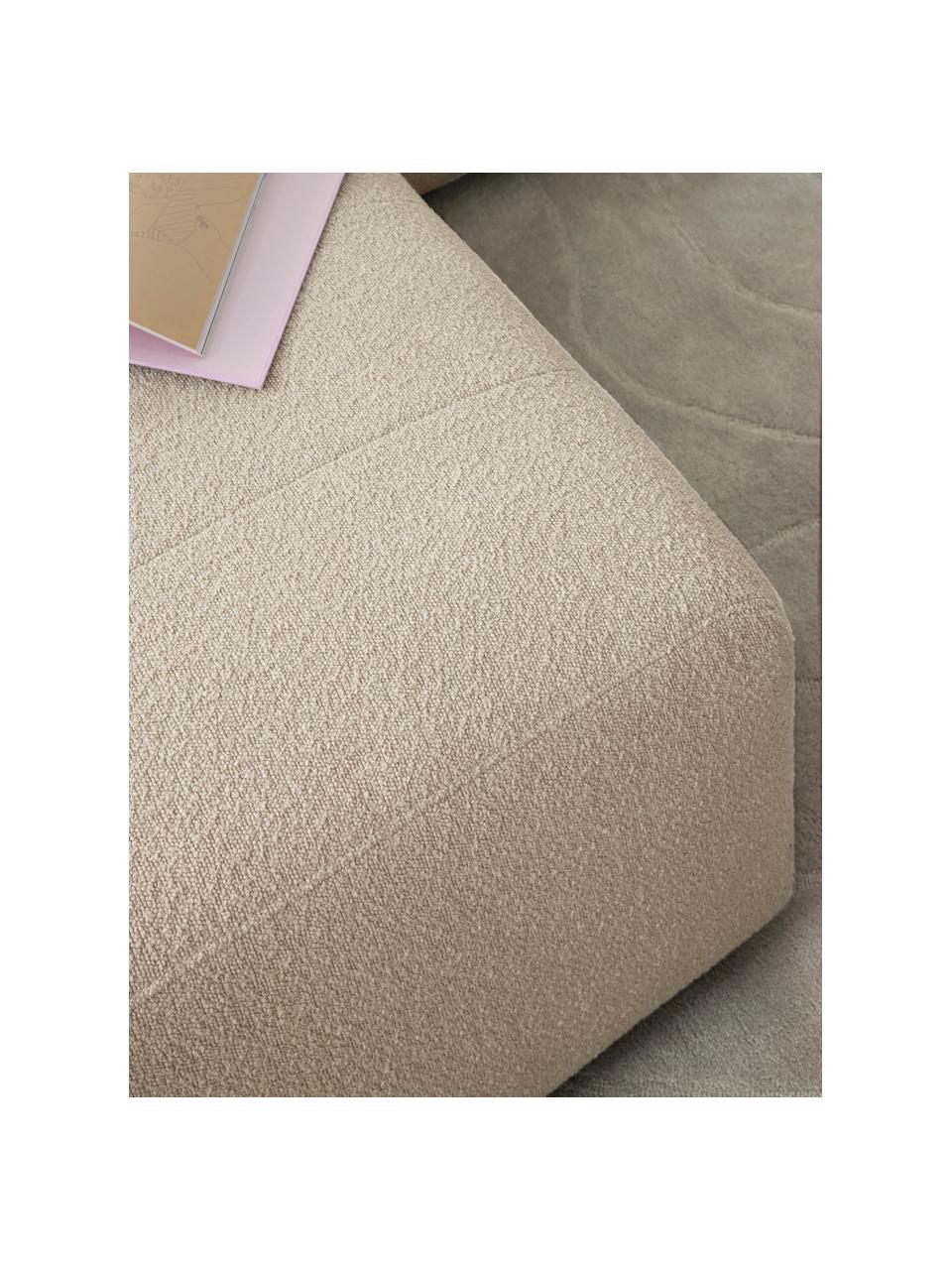 Divano componibile 3 posti in bouclé con poggiapiedi Lena, Rivestimento: bouclé (93% poliestere, 6, Rivestimento: cuscino in schiuma con an, Struttura: legno di pino, compensato, Piedini: plastica, Bouclé beige, Larg. 209 x Prof. 181 cm
