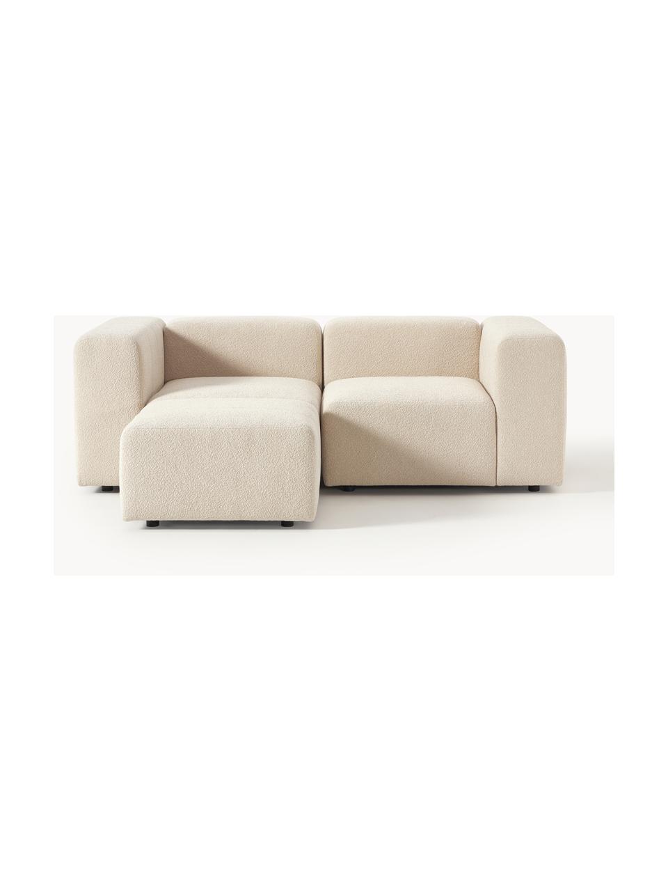 Modulares Bouclé-Sofa Lena (3-Sitzer) mit Hocker, Bezug: Bouclé (93 % Polyester, 6, Gestell: Kiefernholz, Schichtholz,, Füße: Kunststoff, Bouclé Hellbeige, B 209 x T 181 cm