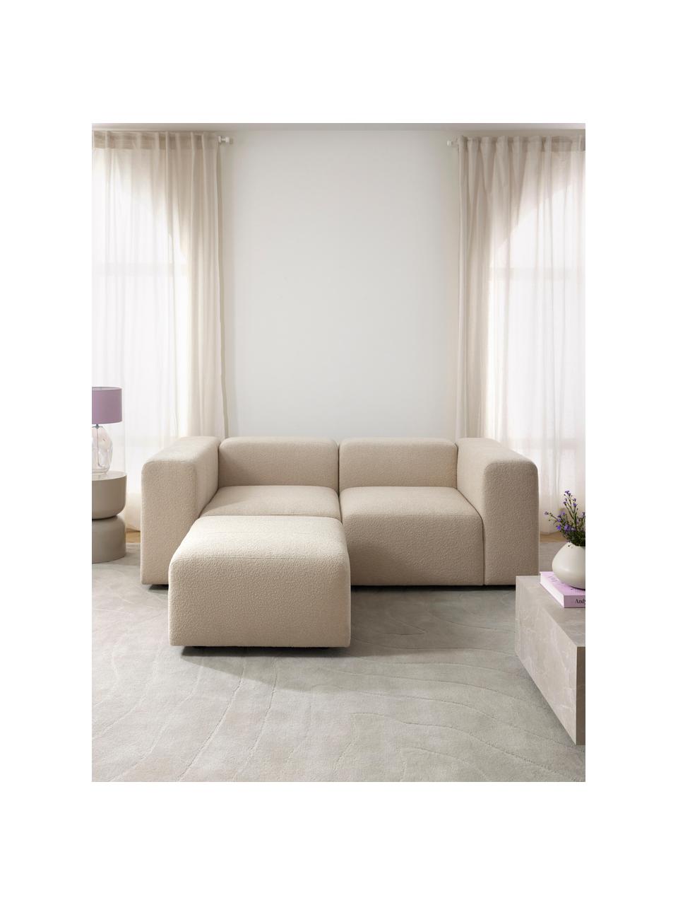 Modulares Bouclé-Sofa Lena (3-Sitzer) mit Hocker, Bezug: Bouclé (93 % Polyester, 6, Gestell: Kiefernholz, Schichtholz,, Bouclé Hellbeige, B 209 x T 181 cm