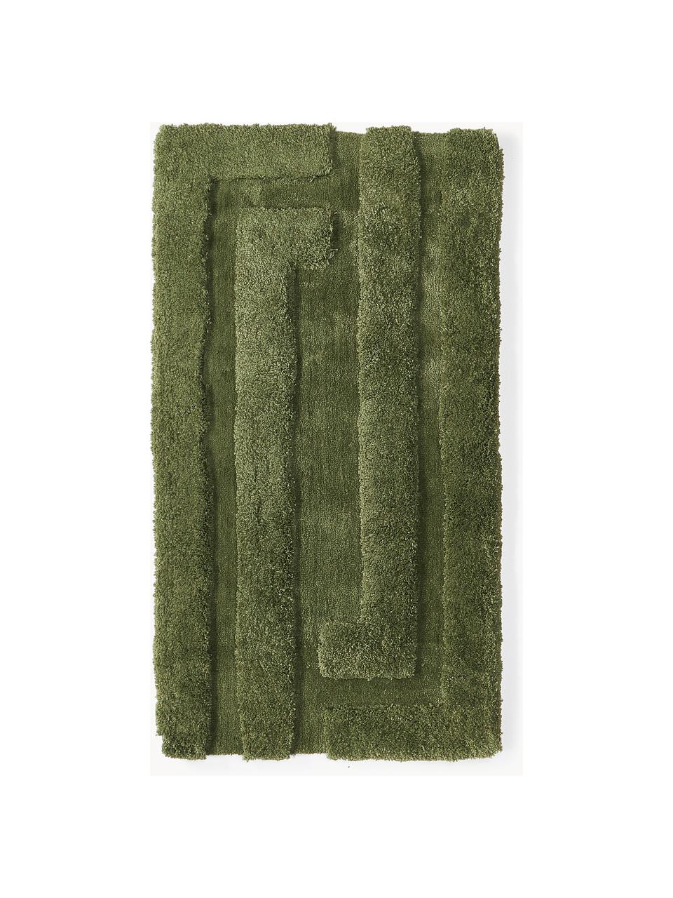 Tapis moelleux à poils longs texturé Genève, Vert foncé, larg. 80 x long. 150 cm (taille XS)