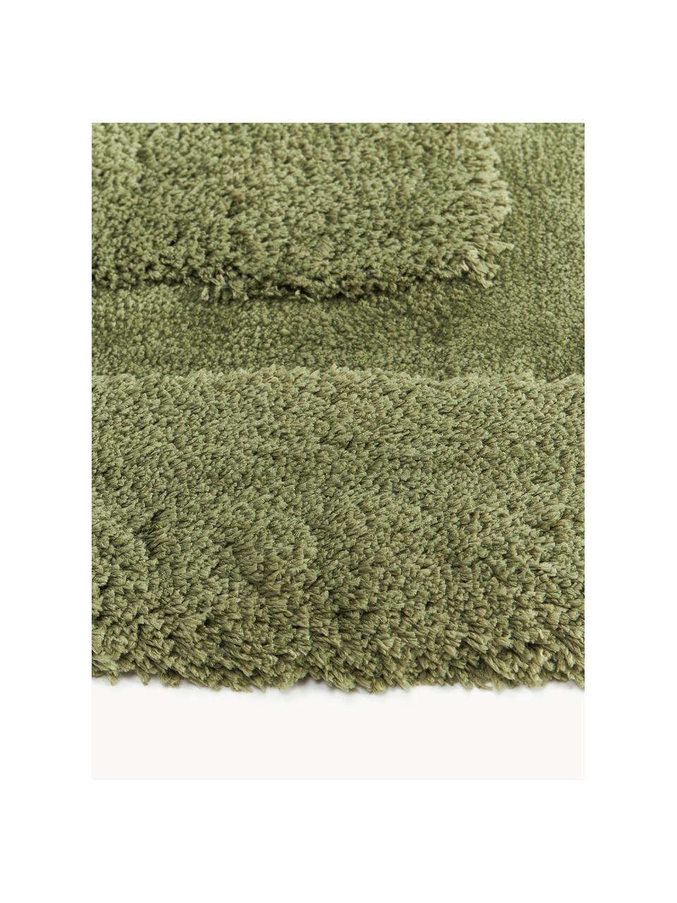 Načechraný koberec s vysokým vlasem a strukturovaným povrchem Genève, Tmavě zelená, Š 80 cm, D 150 cm (velikost XS)
